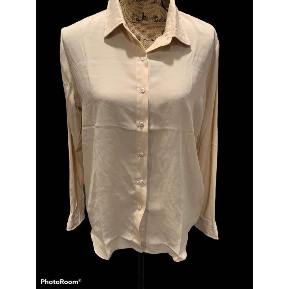 🍒 2/$20 🍒 New Buff Sheer Button Up Blouse  with Roll Up Long Leeves XL